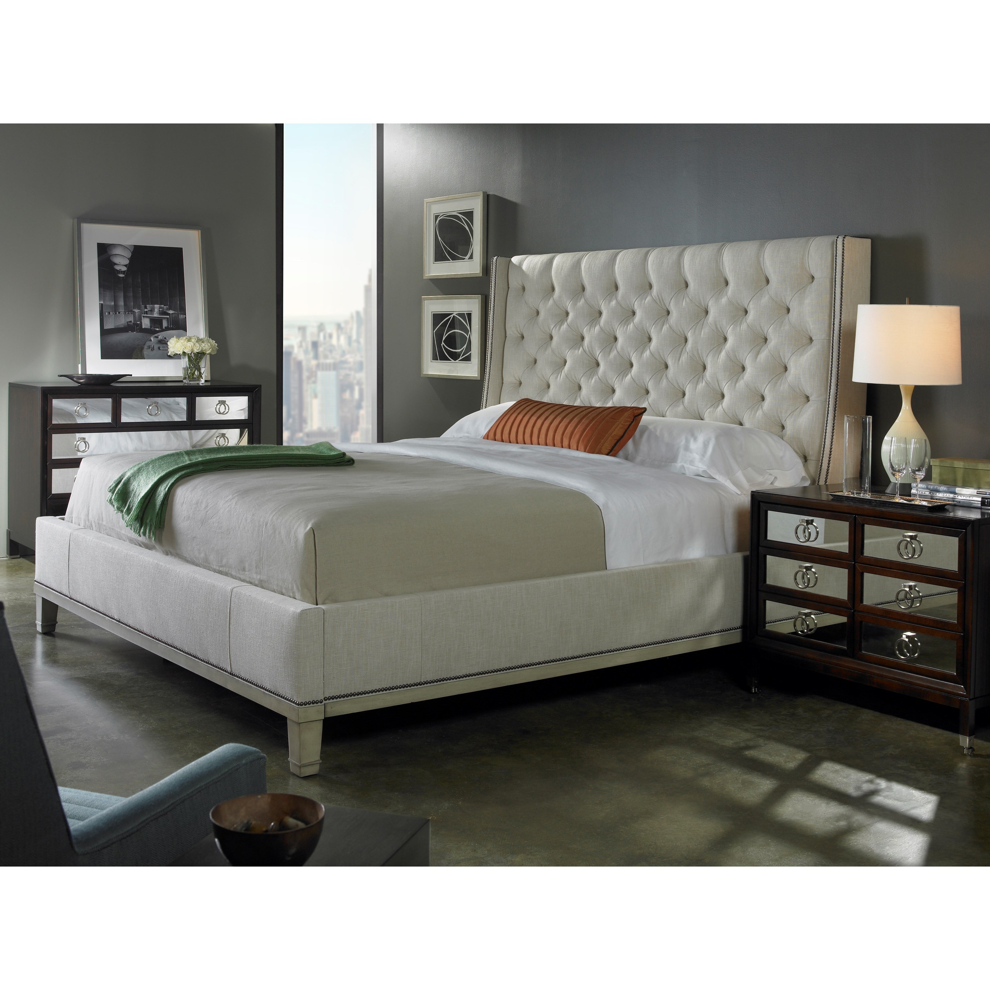 Weiss upholstered shop sleigh bed